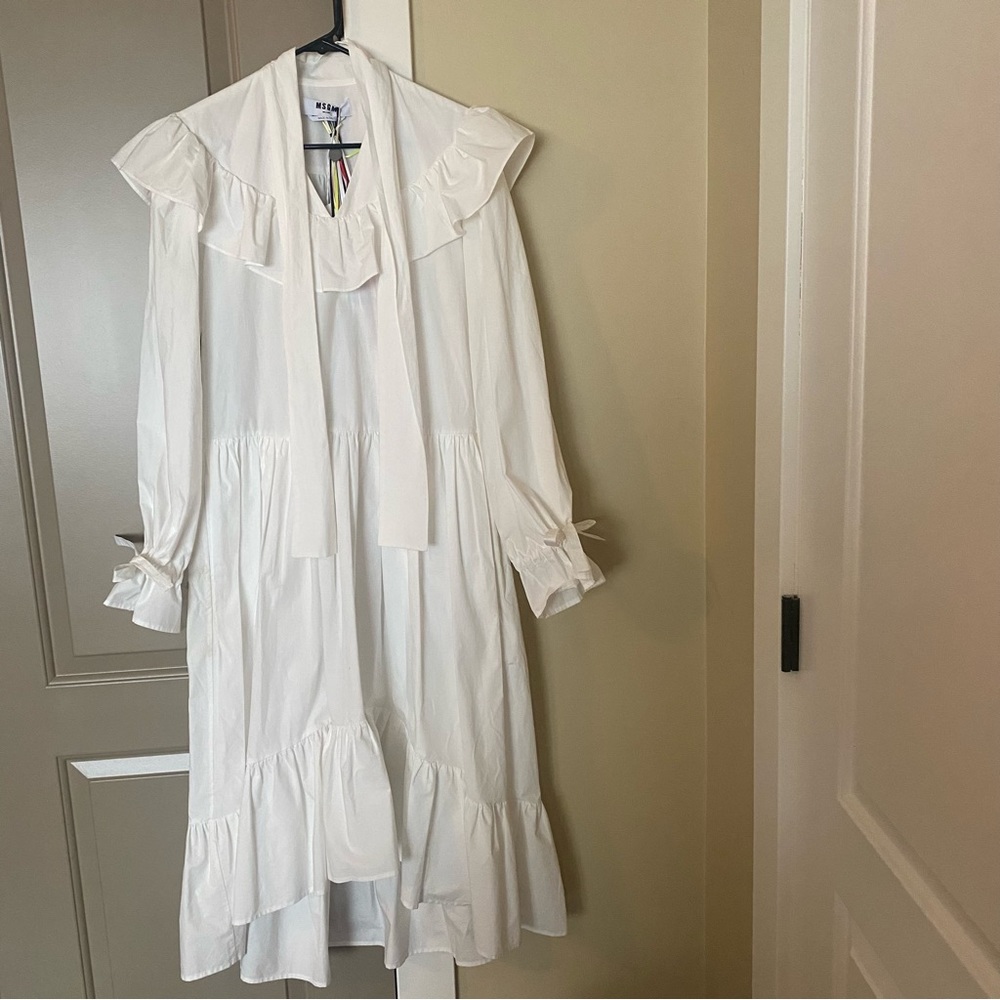 MSGM White Ruffle Midi Dress US 4 or IT 40